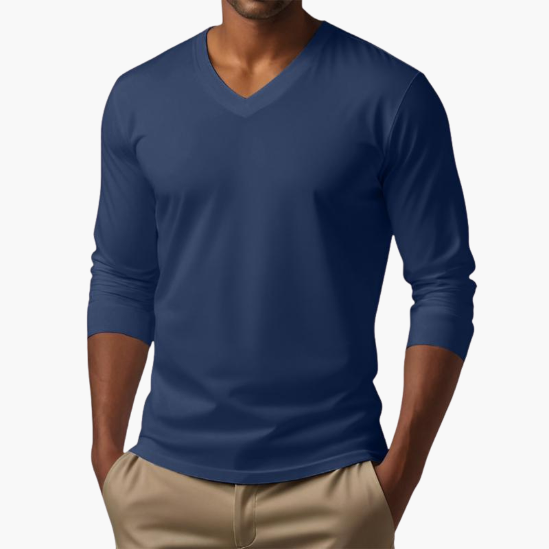 Mavira | Maglia Maniche Lunghe Scollo a V Elasticizzata Blu