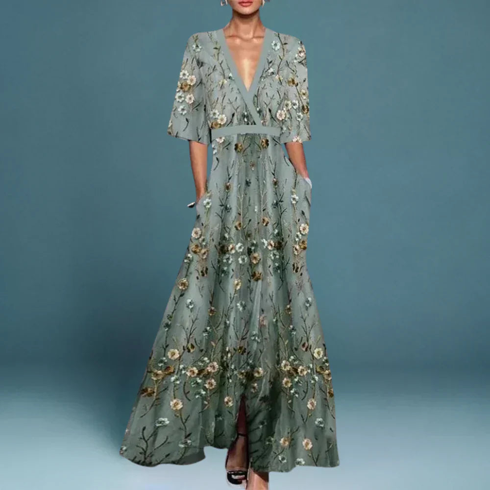 Abito Lungo Donna Maxi Floreale Estivo Elegante - Vesarelli