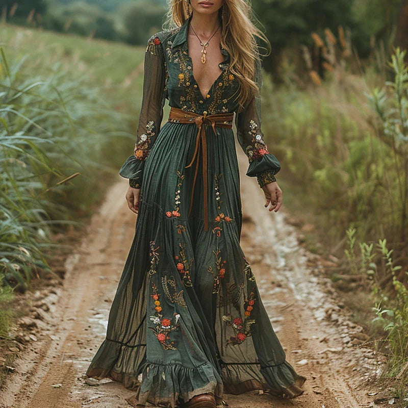 Abito Maxi Donna Floreale Tessuto Leggero Stile Boho Chic - Vesarelli