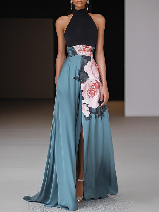 Abito Lungo Donna Floreale Spacco Laterale Elegante Estate - Vesarelli