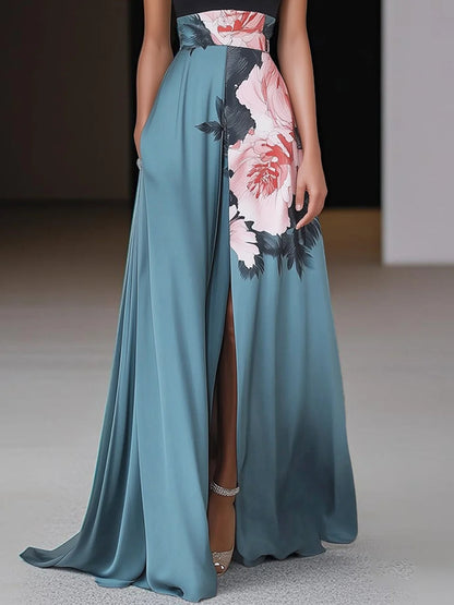 Maxi abito floreale da donna elegante per eventi estivi - abito lungo con spacco laterale 2