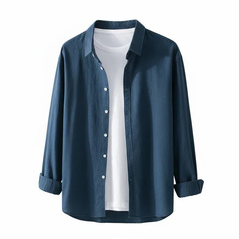 Camicia Uomo Manica Lunga Cotone Vestibilità Ampia Bottoni