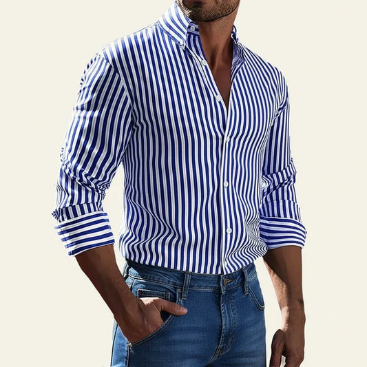 Camicia Uomo Cotone Fantasia Righe Vestibilità Classica - Brentozzi