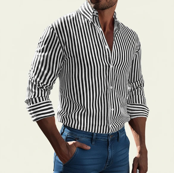 Camicia Uomo Cotone Fantasia Righe Vestibilità Classica