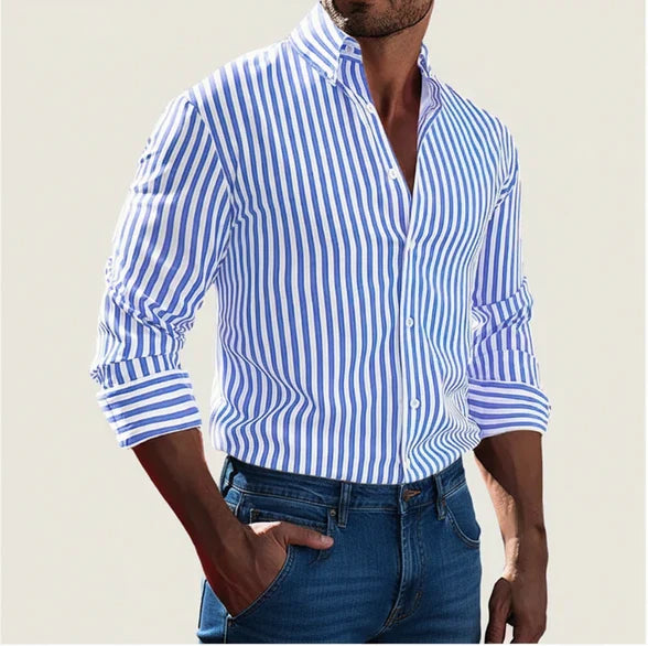 Camicia Uomo Cotone Fantasia Righe Vestibilità Classica