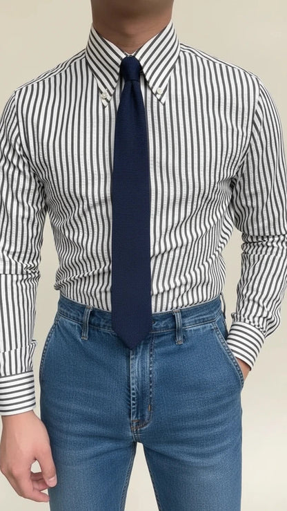 Camicia Uomo Casual Cotone Righe Bottoni Frontali