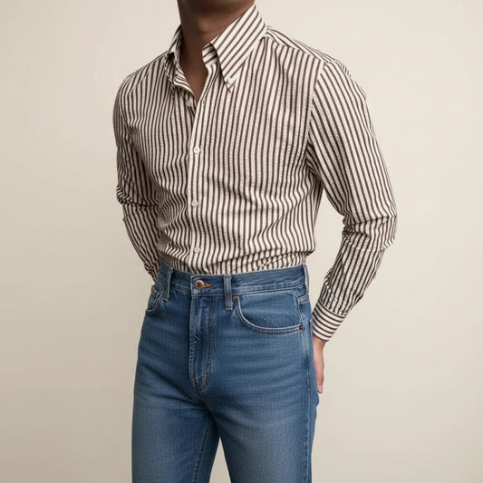 Camicia Uomo Casual Cotone Righe Bottoni Frontali - Brentozzi