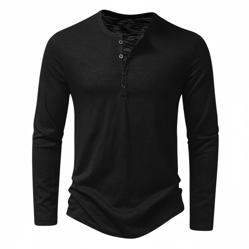 Maglia Henley Uomo Manica Lunga con Bottoni al Collo