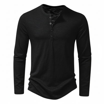 Maglia Henley Uomo Manica Lunga con Bottoni al Collo