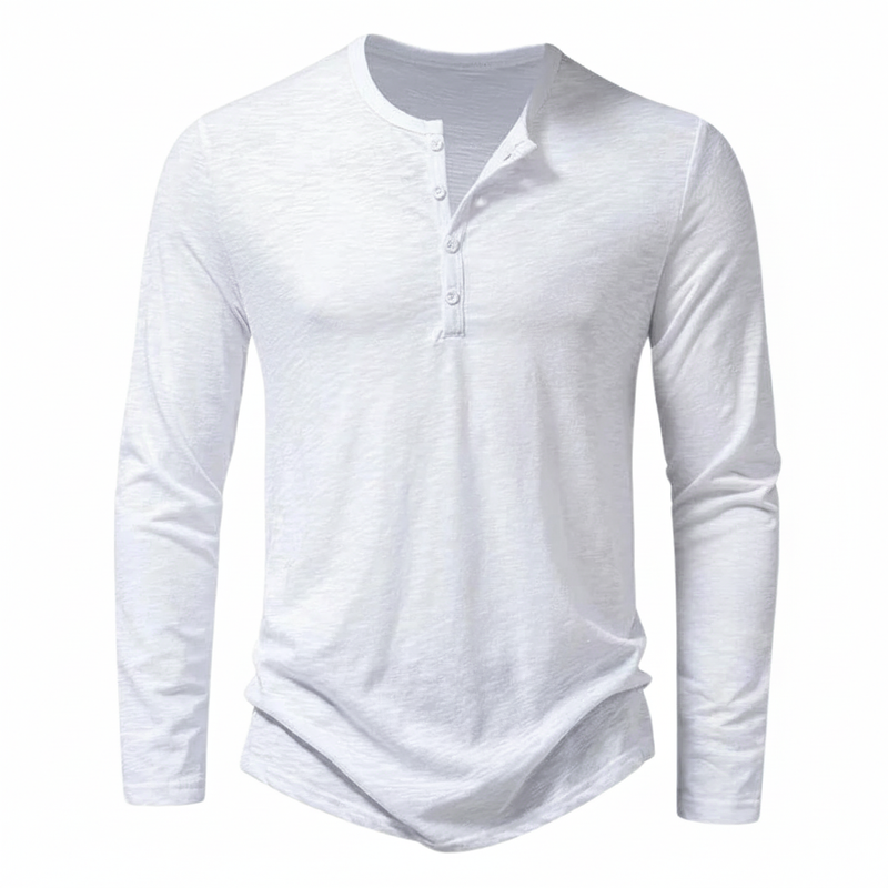 Maglia Henley Uomo Manica Lunga con Bottoni al Collo