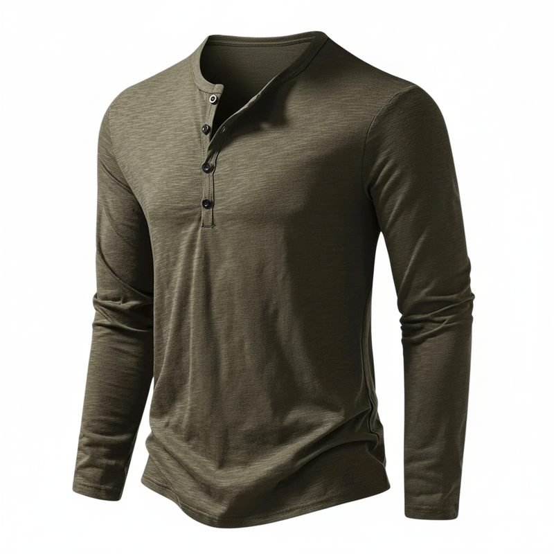 Maglia Henley Uomo Manica Lunga con Bottoni al Collo