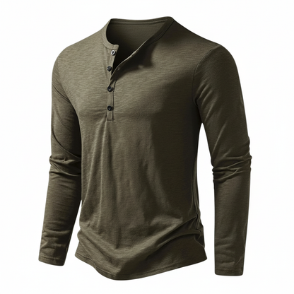 Maglia Henley Uomo Manica Lunga con Bottoni al Collo