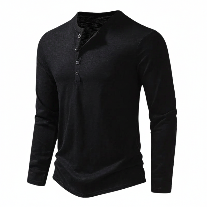 Maglia Henley Uomo Manica Lunga con Bottoni al Collo