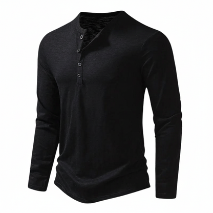 Maglia Henley Uomo Manica Lunga con Bottoni al Collo