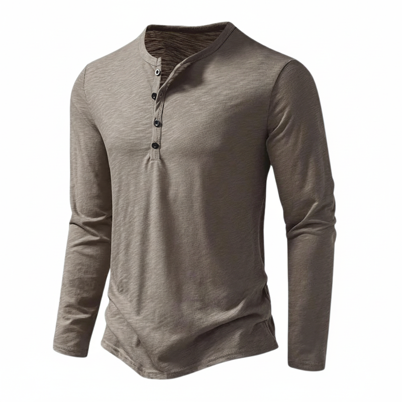 Maglia Henley Uomo Manica Lunga con Bottoni al Collo