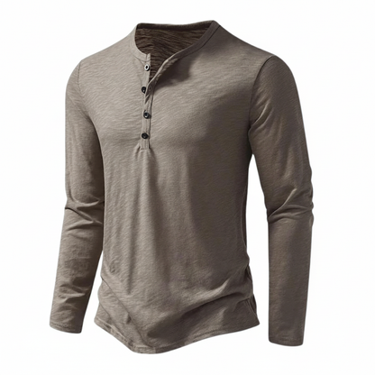Maglia Henley Uomo Manica Lunga con Bottoni al Collo