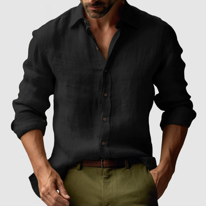 Camicia Uomo Lino Manica Lunga Casual con Bottoni