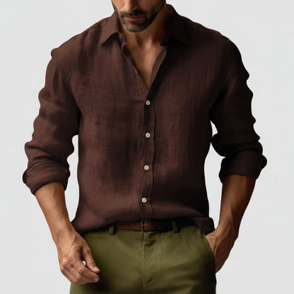 Camicia Uomo Lino Manica Lunga Casual con Bottoni