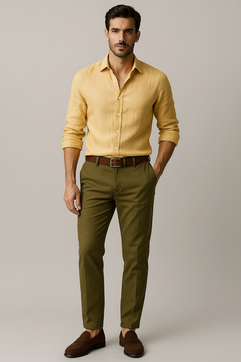 Camicia Uomo Lino Manica Lunga Casual con Bottoni - Brentozzi