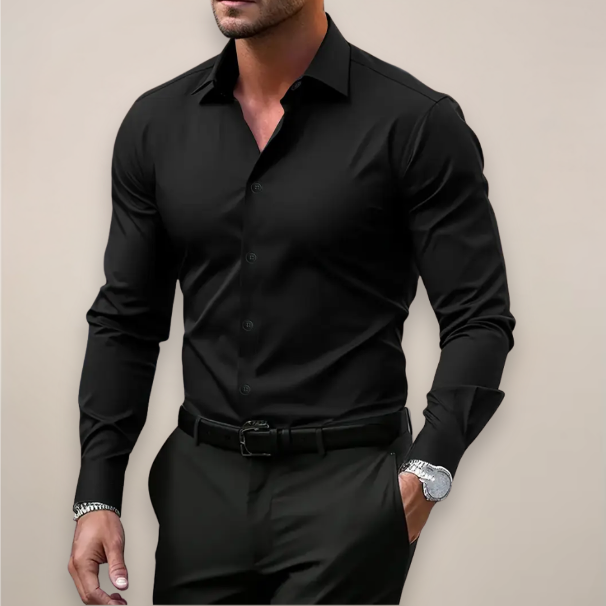 Camicia Uomo Manica Lunga Slim Fit con Bottoni