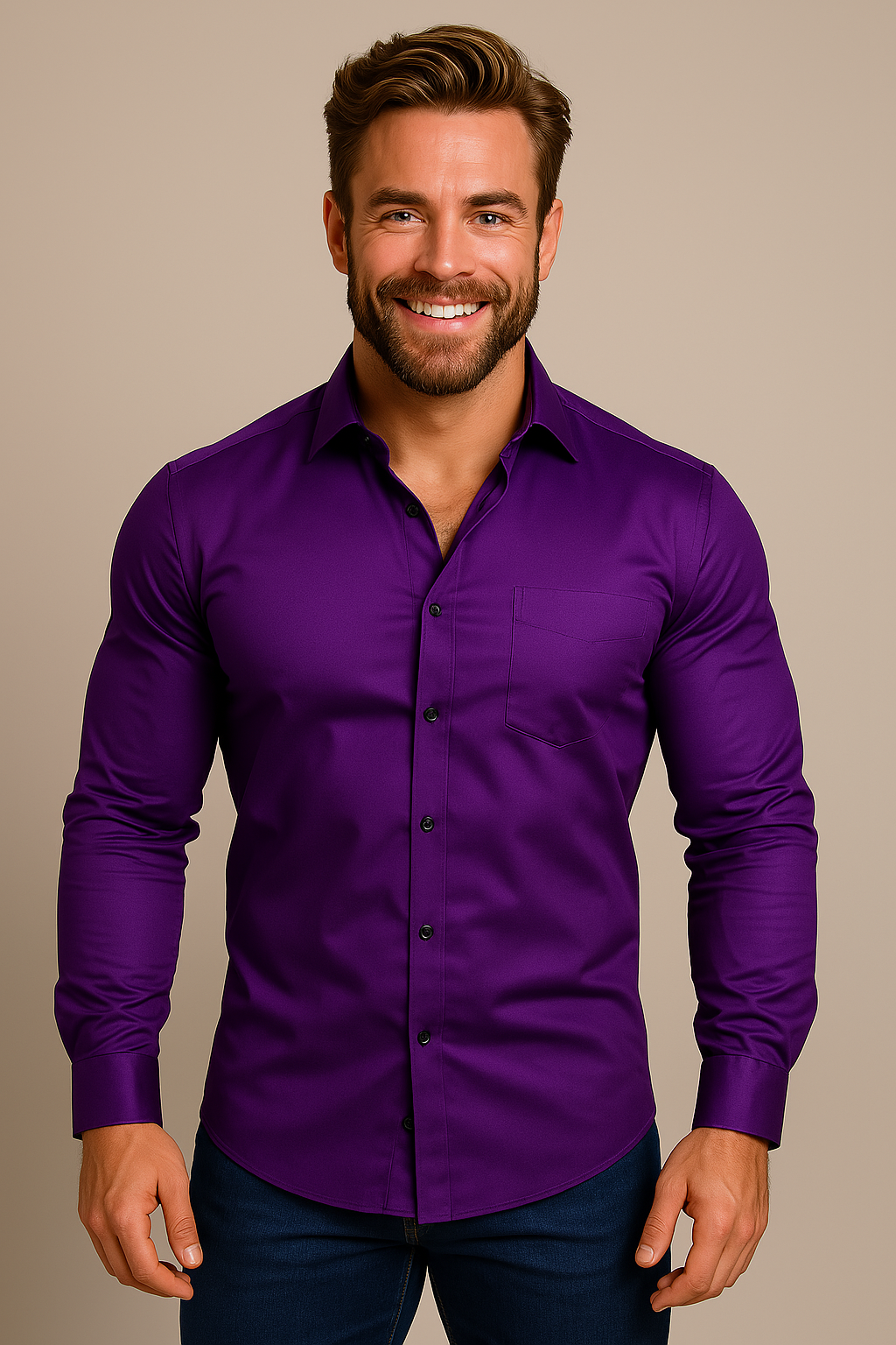 Camicia Uomo Business Manica Lunga Con Bottoni Traspirante