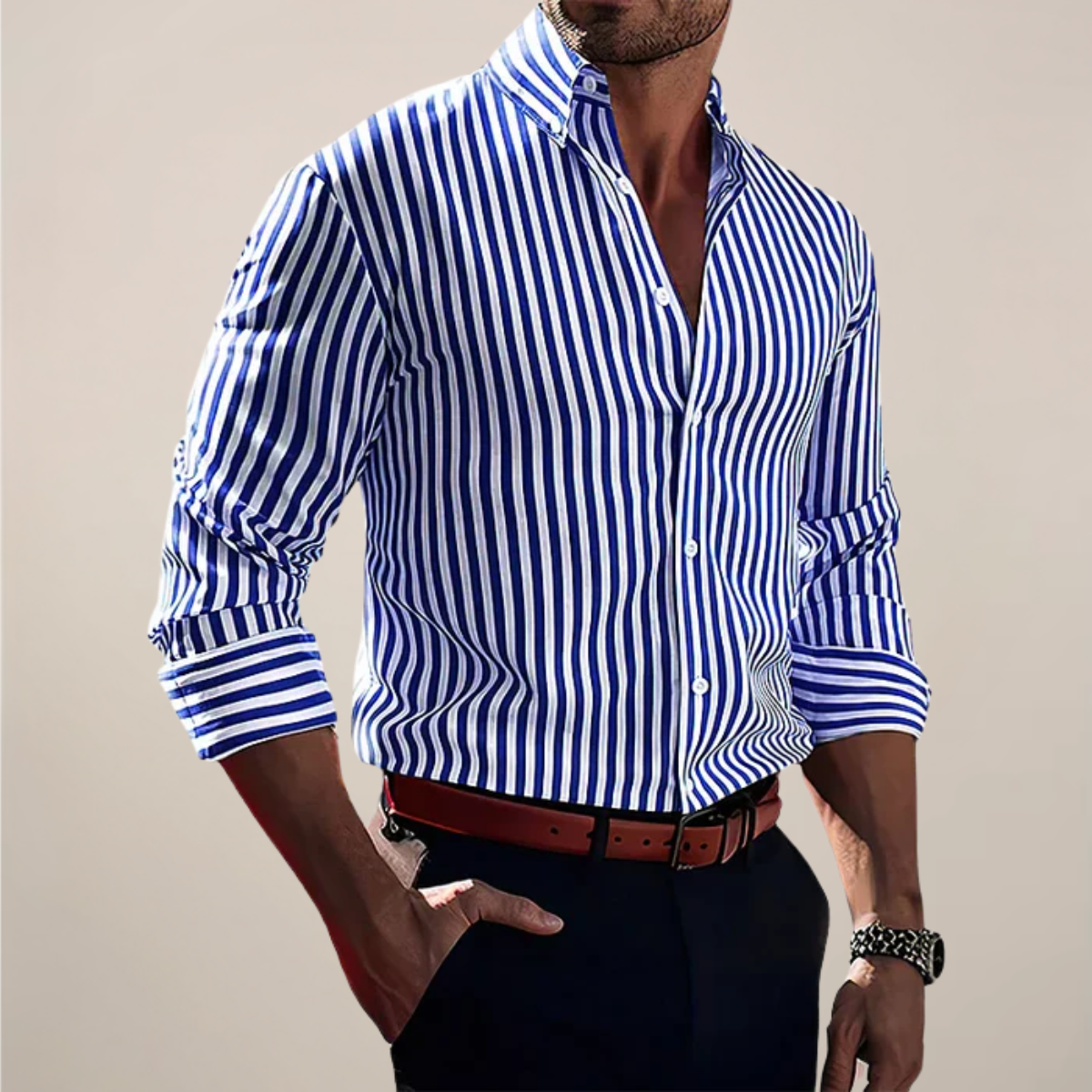 Camicia Uomo Casual A Righe Manica Lunga - Brentozzi