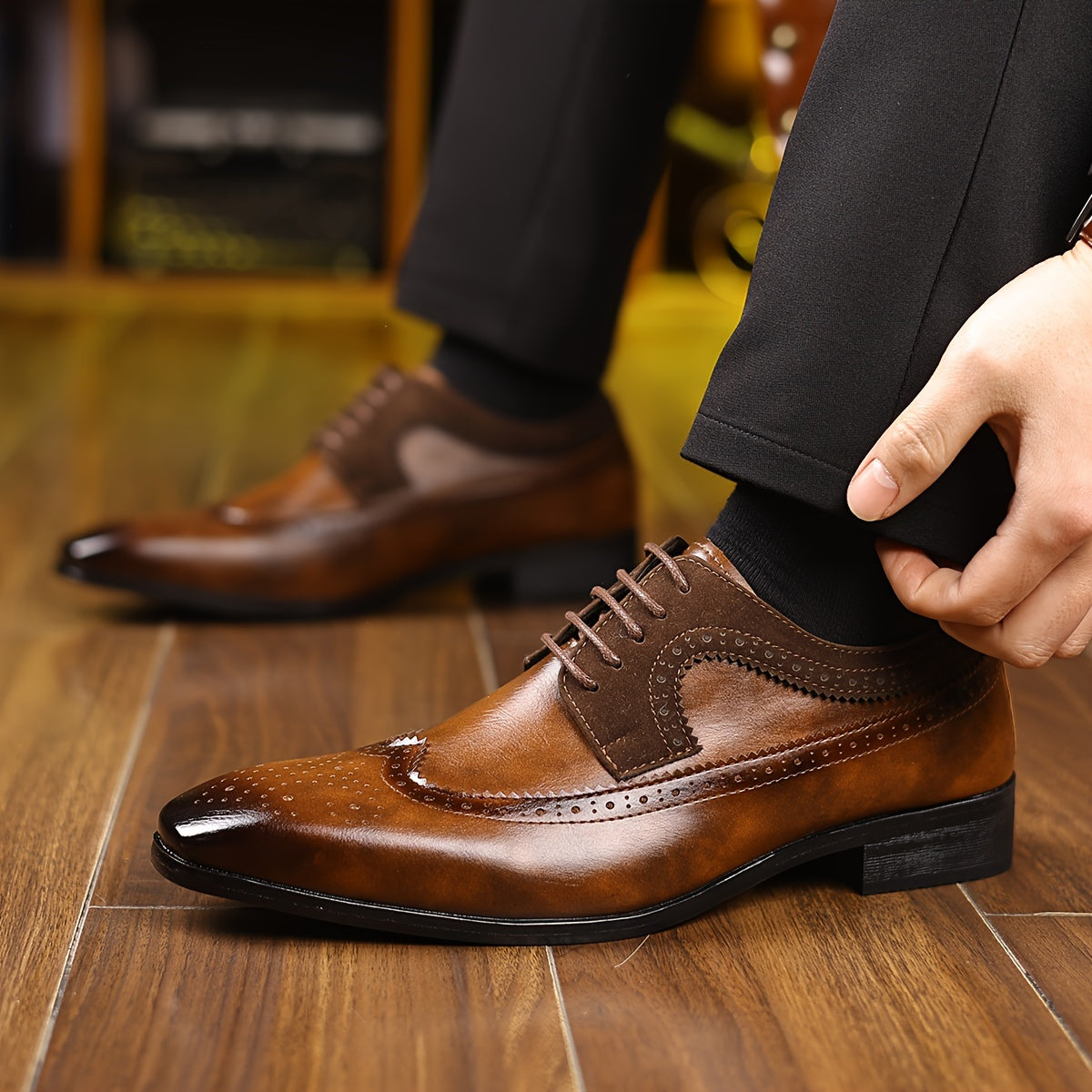 Scarpe Oxford Uomo Brogue Stringate Punta Alata