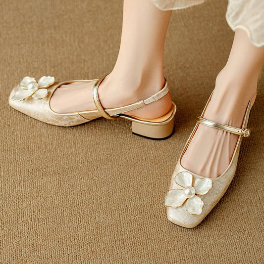 Scarpa Donna Jacquard Floreale Mary Jane Punta Quadrata - Vesarelli