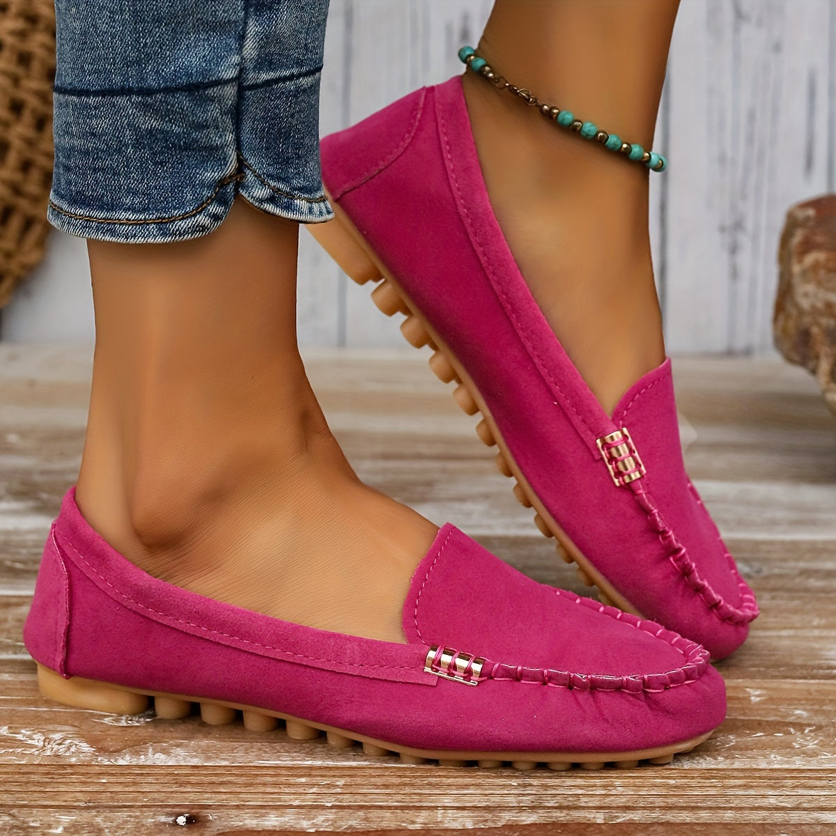 Mocassini casual da donna in pelle PU, comodi e senza lacci 5