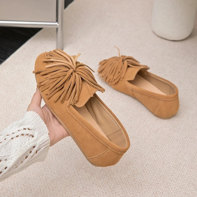 Mocassini eleganti da donna, comode ballerine slip-on in finta pelle scamosciata 1