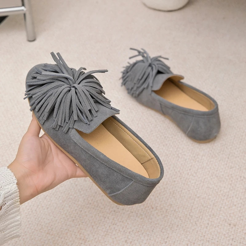 Mocassini eleganti da donna, comode ballerine slip-on in finta pelle scamosciata 5
