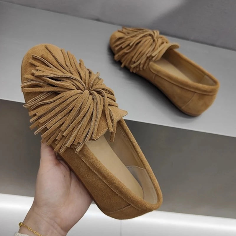 Mocassini eleganti da donna, comode ballerine slip-on in finta pelle scamosciata 8