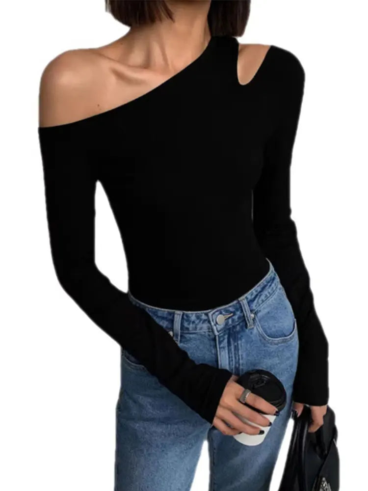 Maglietta Donna Off-Shoulder Cotone Maniche Lunghe Slim Fit - Vesarelli