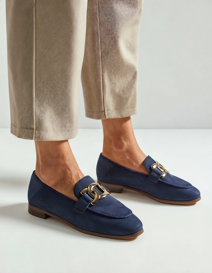 Molvea | Mocassini Donna Suede Piatti con Catena Dorata Slip-On 5
