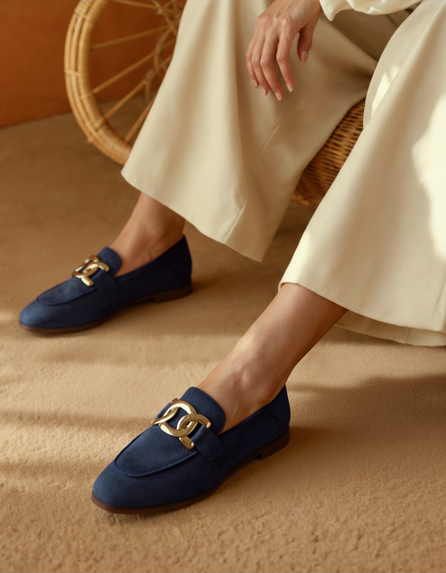 Molvea | Mocassini Donna Suede Piatti con Catena Dorata Slip-On 7