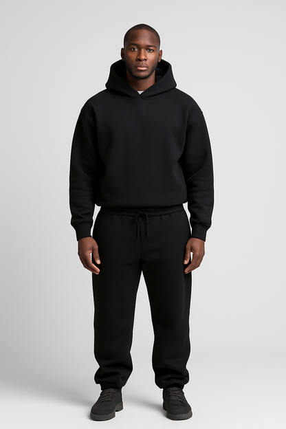 Mondo | Uomo Completo Oversize con Cappuccio e Jogger Nero