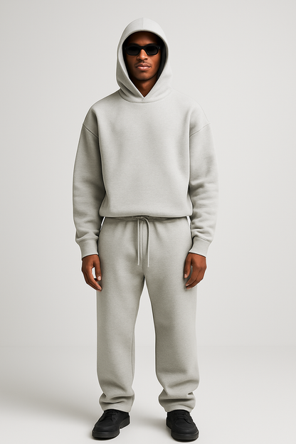 Mondo | Uomo Completo Oversize con Cappuccio e Jogger Grigio Chiaro