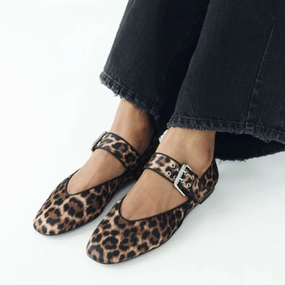 Monica | Donna Ballerine Leopard Mary Jane Cinturino Fibbia 1