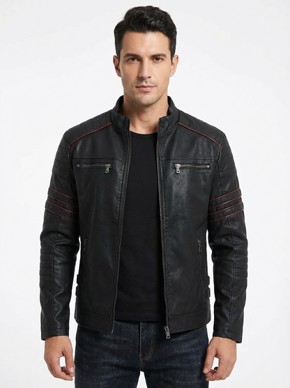 Giacca Moto Uomo Ecopelle Collo Alto Multi Zip Biker - Vesarelli