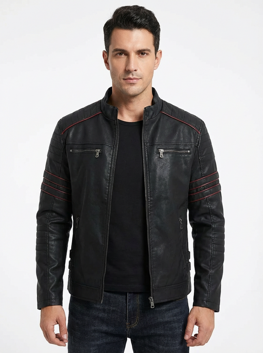 Giacca Moto Uomo Ecopelle Collo Alto Multi Zip Biker - Vesarelli