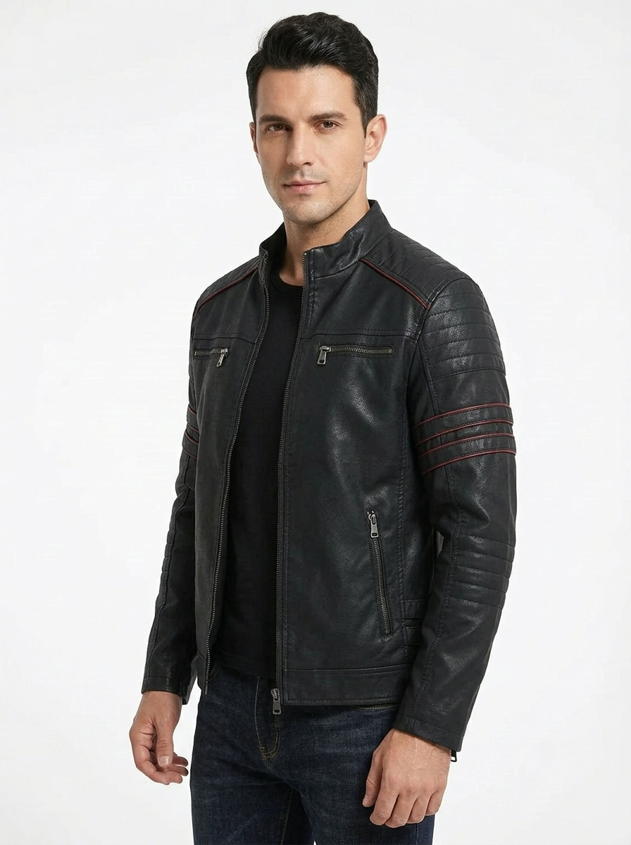 Motrek | Giacca Moto Uomo in Ecopelle Collo Alto Multi-Zip Biker 6
