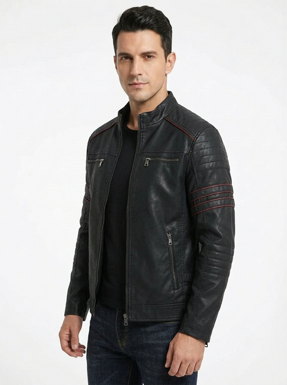 Motrek | Giacca Moto Uomo in Ecopelle Collo Alto Multi-Zip Biker 6