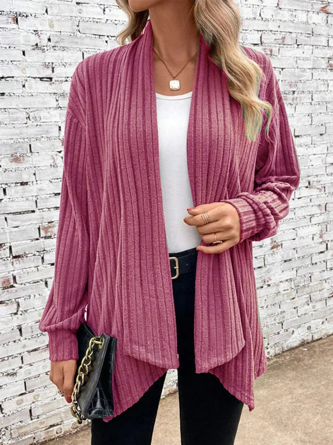 Cardigan Donna a Costine con Drapeaggio Morbido