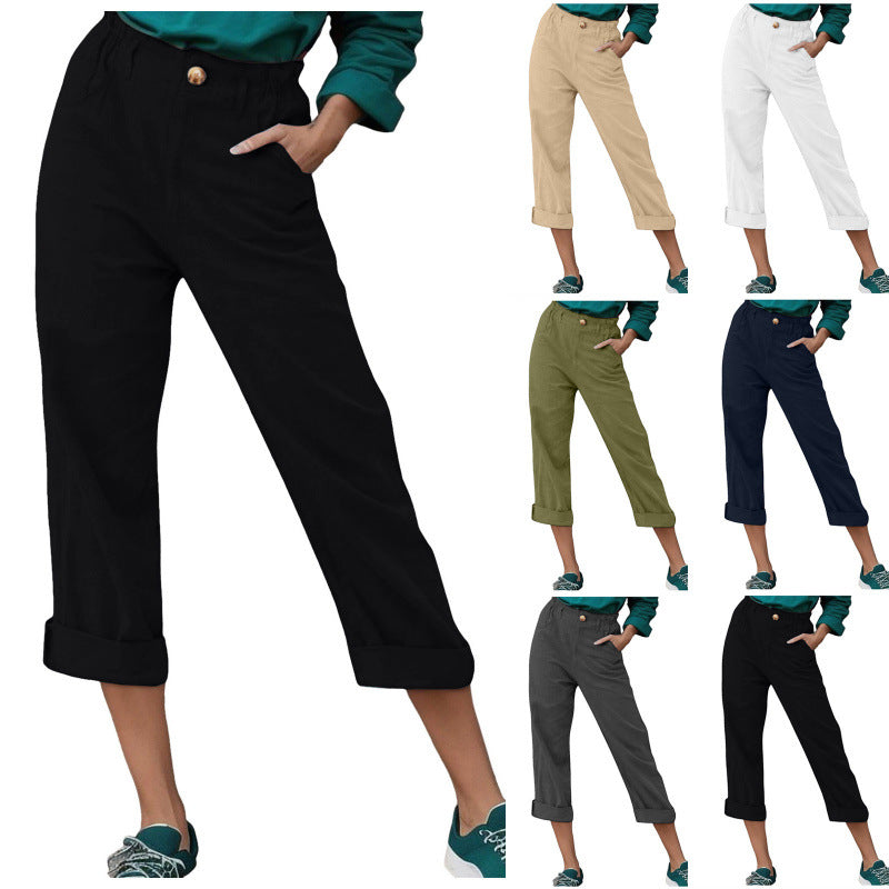 Pantaloni Chino Donna Comodi Orlo Risvoltato