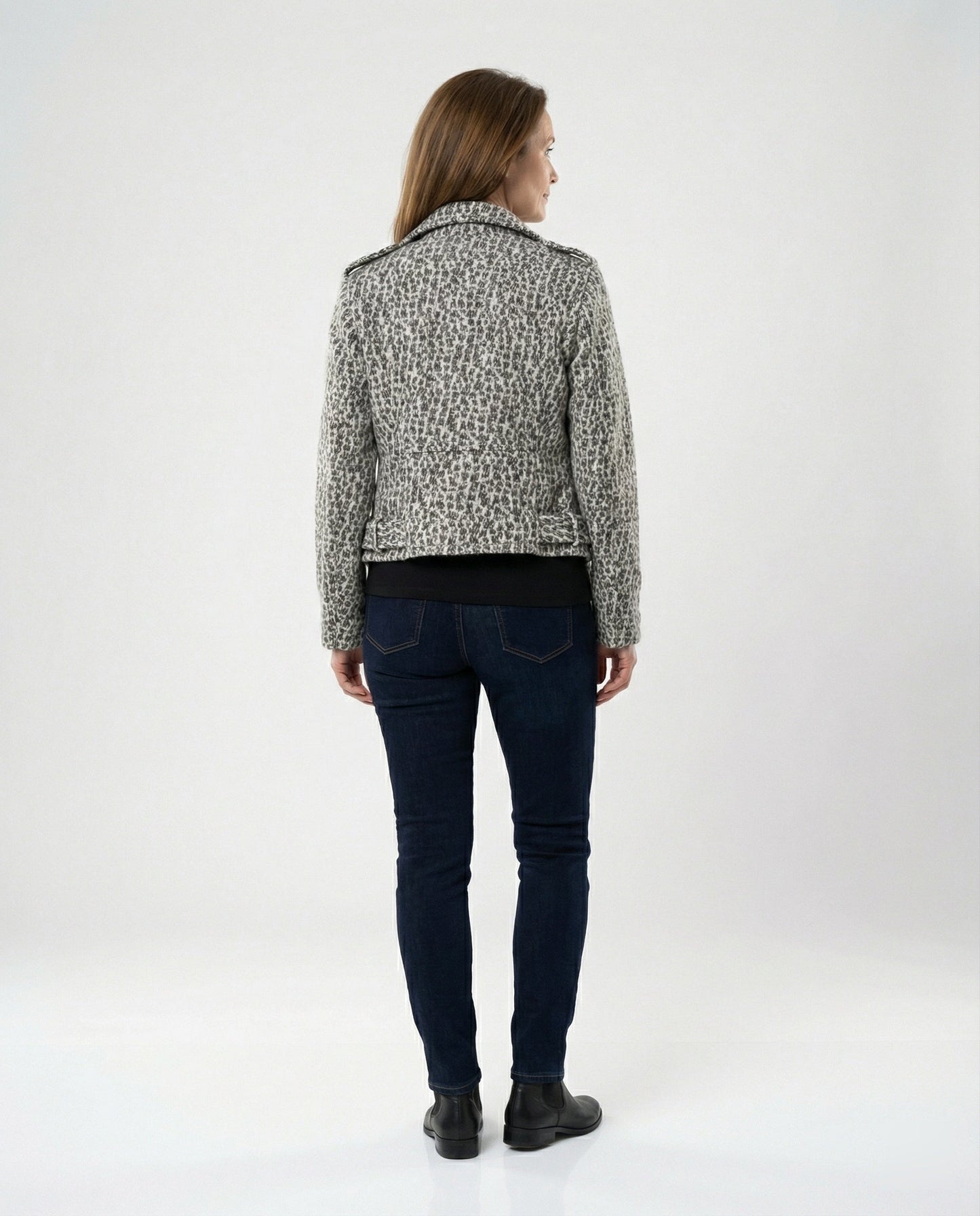 Giacca Biker Donna con Fantasia Animalier e Vestibilità Slim