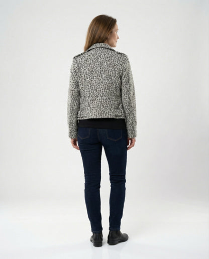 Giacca Biker Donna con Fantasia Animalier e Vestibilità Slim