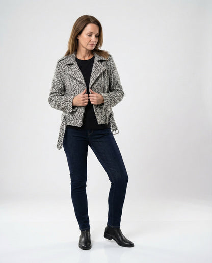 Giacca Biker Donna con Fantasia Animalier e Vestibilità Slim