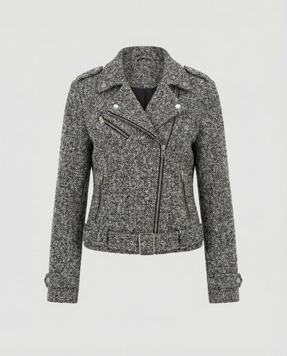 Giacca Biker Donna con Fantasia Animalier e Vestibilità Slim