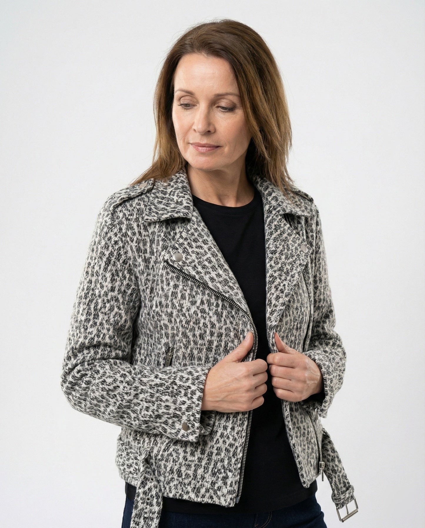 Giacca Biker Donna con Fantasia Animalier e Vestibilità Slim - Brentozzi