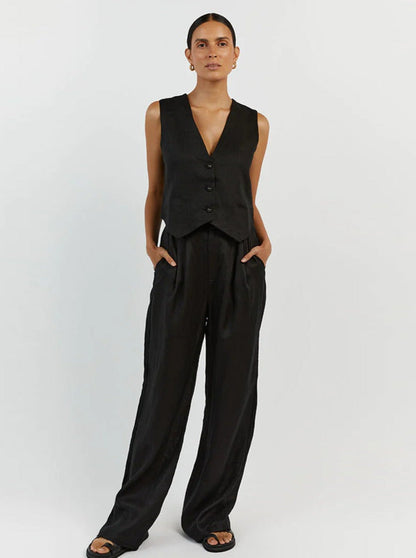 Completo Lino Donna con Gilet e Pantaloni Larga Vestibilità
